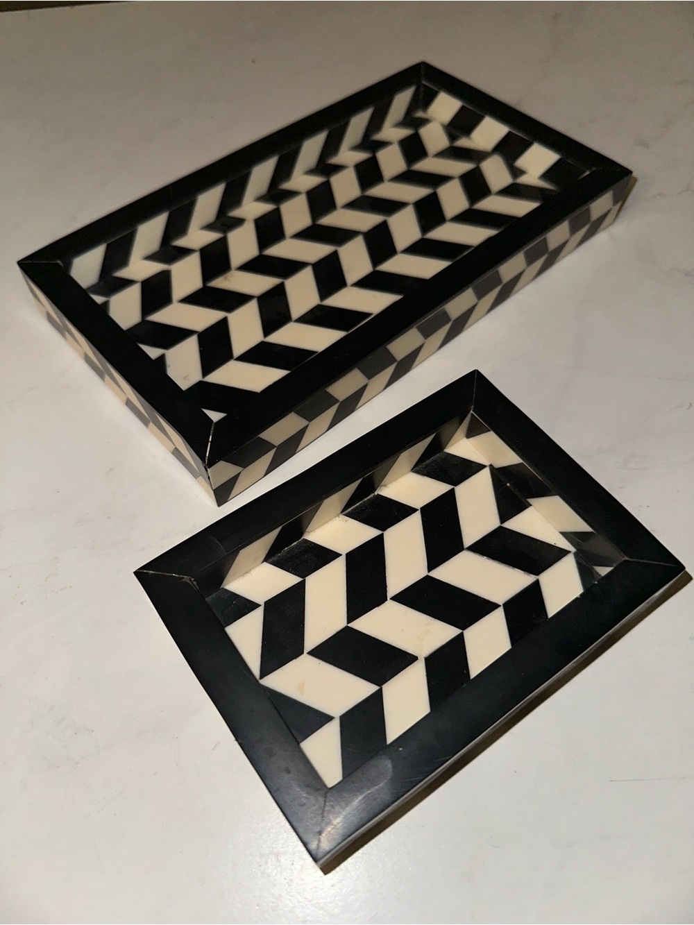 Black and White Geometric Inlay Decorative Trays - Set of 2